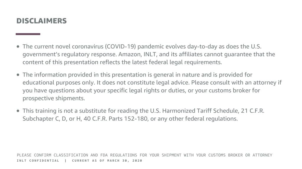 inlt pandemic supplies webinar disclaimers